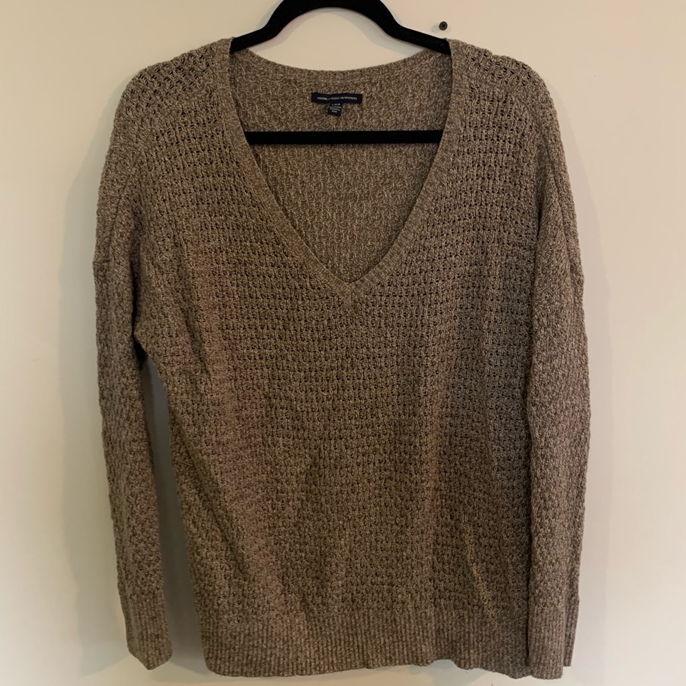 American eagle loose knit v neck tan sweater.